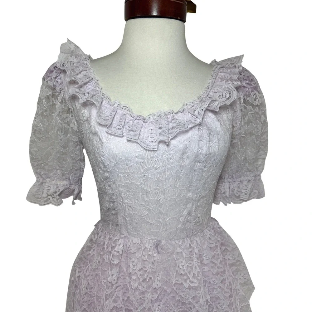 Vintage ILGWU Pink Lace Prairie Dress Made USA Coquette Fairycore Cottage 5 - Picture 2 of 16